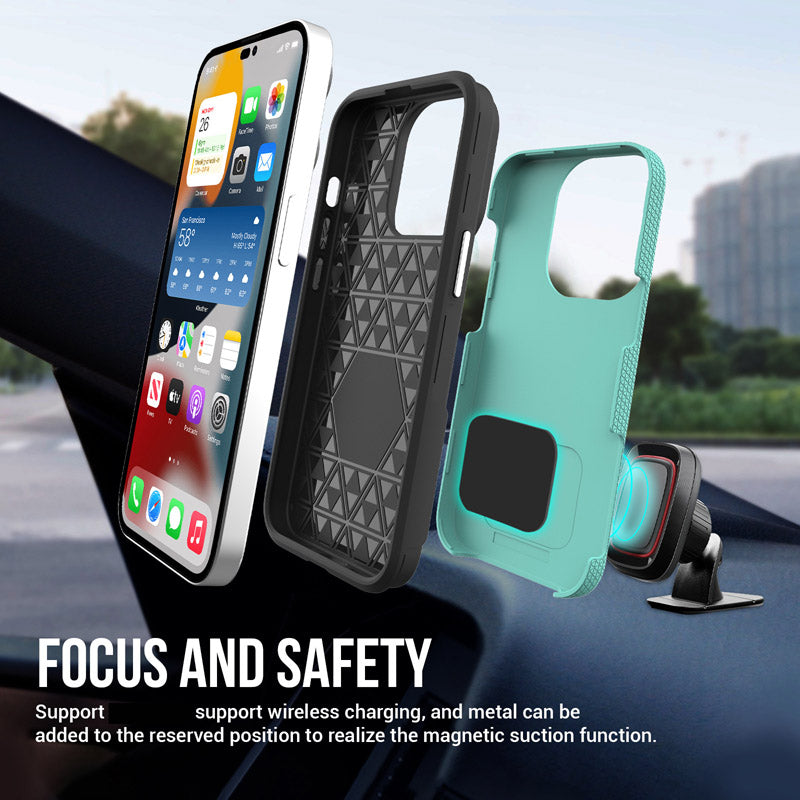 Case for iPhone 1-13 Pro Max Plus  Shockproof triangular textured grip with magnetic mount, wireless charging compatible phone case